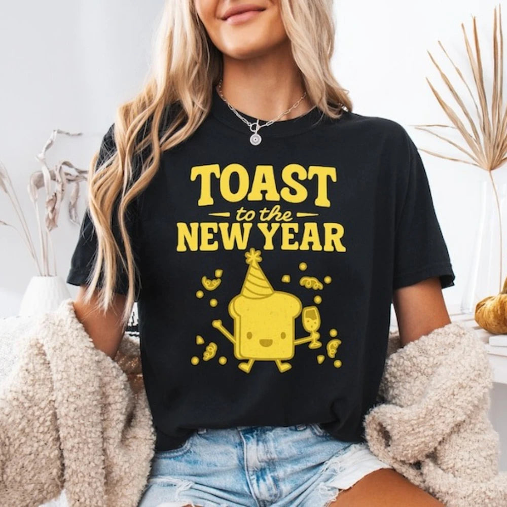 New Year's Toast T-shirt Funny New Year Eve Tee Hello 2026 Tee Holiday Party Tshirt Men Women Fashion Casual Festival Costumes