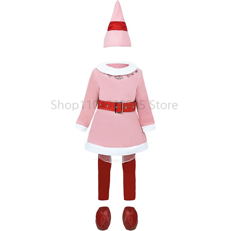 New Arrival Children New Year Holiday Dress Up Green the Elf Boy Christmas Outfit Pink Elf Girls Costume
