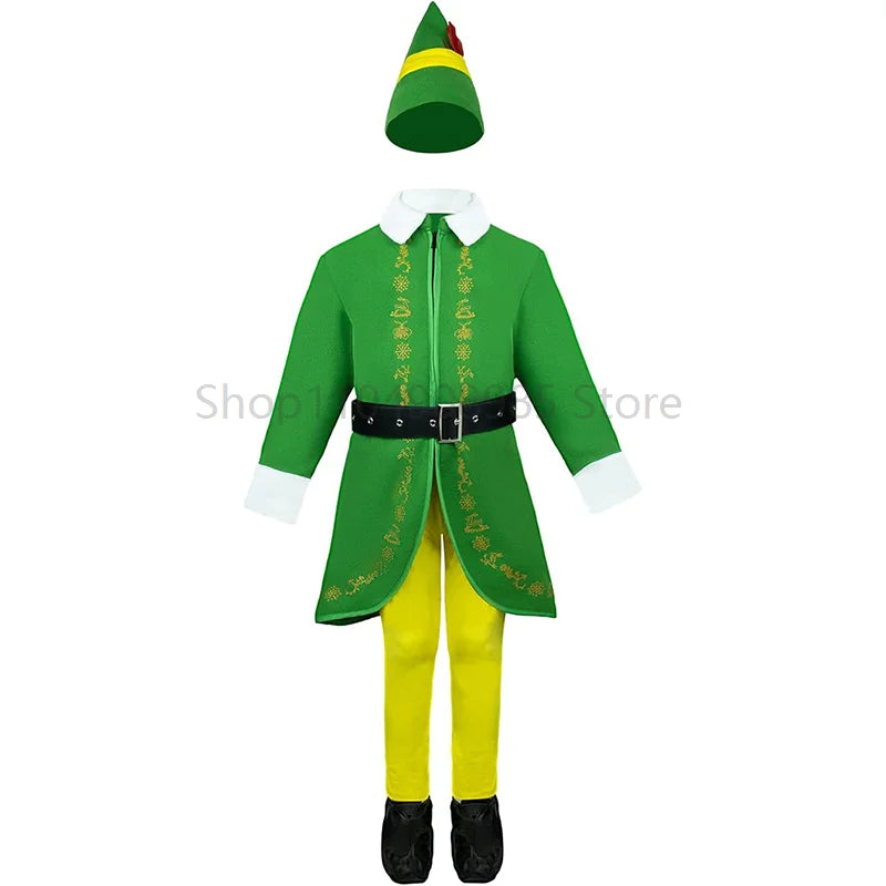 New Arrival Children New Year Holiday Dress Up Green the Elf Boy Christmas Outfit Pink Elf Girls Costume